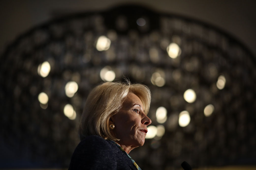 U.S. Education Secretary Betsy DeVos speaks at the National PTA's 2018 Legislative Conference in Arlington, Virginia, March 2018. (Getty/Win McNamee)