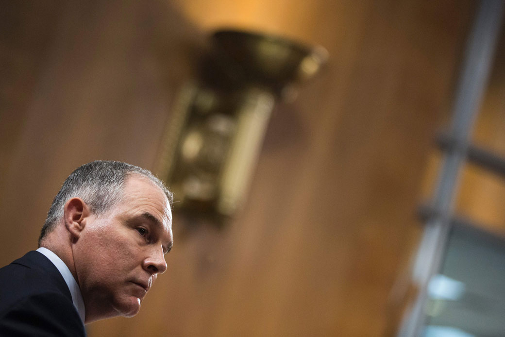 Scott Pruitt testifies during a confirmation hearing for EPA administrator on Capitol Hill in Washington, D.C., January 18, 2017. (Getty/AFP/Zach Gibson)
