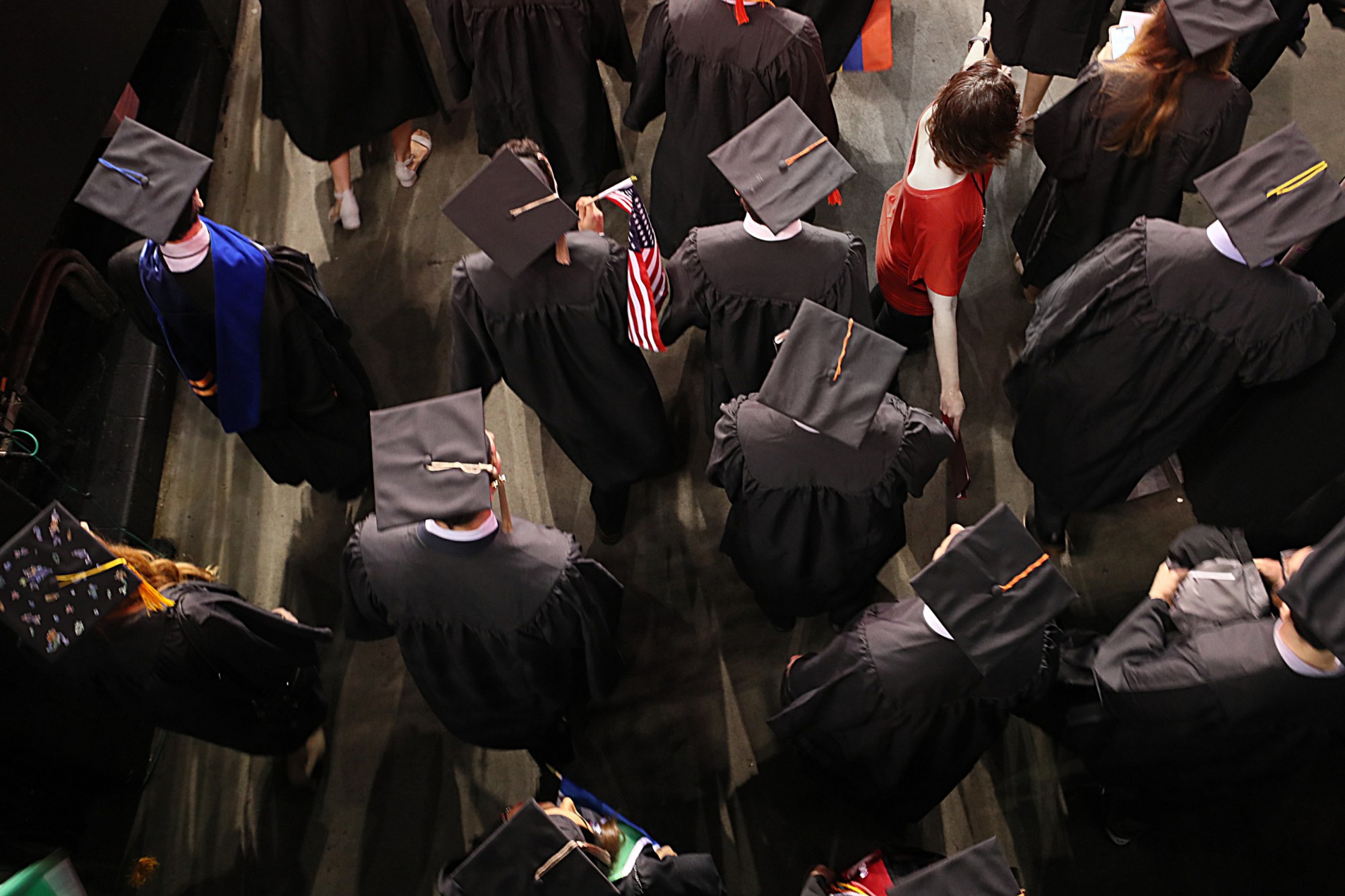 BOSTON, MA - MAY 4: The procession begins as the graduates enter the arena during the Northeastern University commencement at the TD Garden in Boston on May 4, 2018. (Photo by Suzanne Kreiter/The Boston Globe via Getty Images)