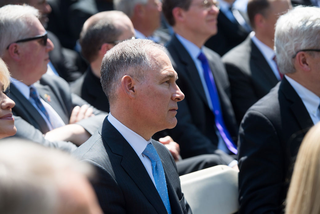 EPA Administrator Scott Pruitt attends the National Day of Prayer ceremony hosted by President Donald Trump in the Rose Garden of the White House in Washington, D.C., May 3, 2018. (Getty/Saul Loeb)