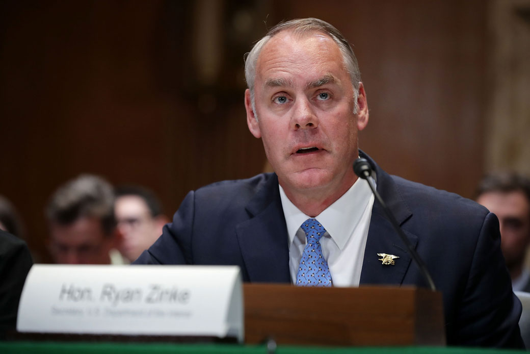 U.S. Interior Secretary Ryan Zinke testifies beofre the Senate Appropriations Committee's Interior, Environment, and Related Agencies Subcommittee on Capitol Hill. (Getty/Chip Somodevilla)
