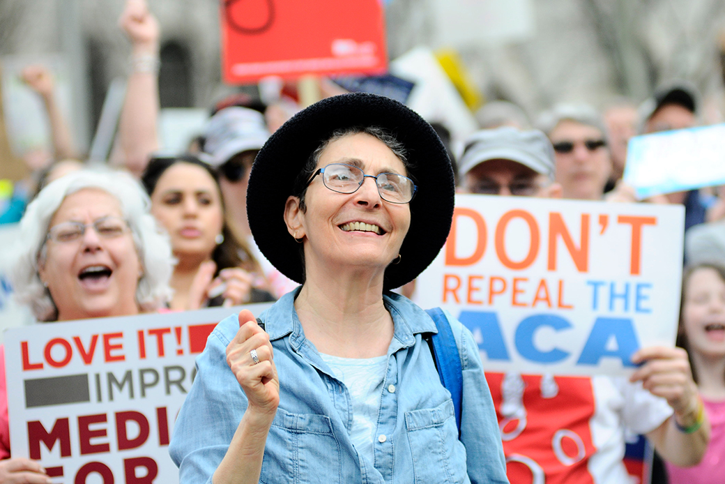 Hundreds of people show up to a rally to protest the Trump administration's repeal of the Affordable Care Act, February 25, 2017, in Center City, Philadelphia, Pennsylvania. (Getty/NurPhoto/Bastiaan Slabbers)