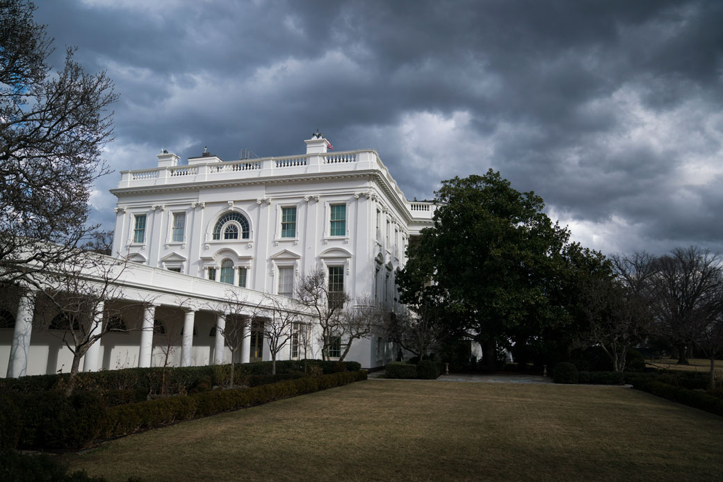 Storm clouds float over the White House, January 2018. (Getty/Jabin Botsford)