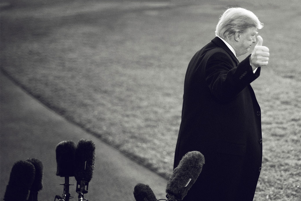 U.S. President Donald Trump gestures after making a statement to the press on December 4, 2017, at the White House in Washington, D.C. (Getty/AFP/Jim Watson)