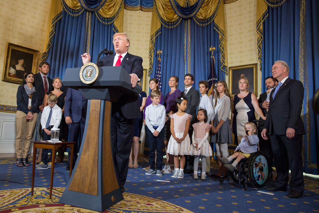 U.S. President Donald Trump makes a statement on health care on July 24, 2017, at the White House in Washington, D.C. (Getty/Pool/Chris Kleponis)