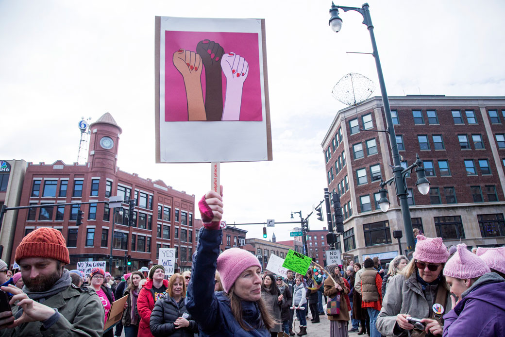 Thousands march along Congress Street in Portland, Maine, for the Women's Walk on January 21, 2017. (Getty/Derek Davis)