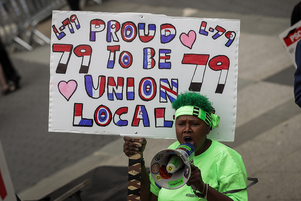 Union activists and supporters rally against the U.S. Supreme Court's ruling in <em>Janus v. AFSCME</em>, in Foley Square in Lower Manhattan, June 27, 2018, in New York City. (Getty/Drew Angerer)