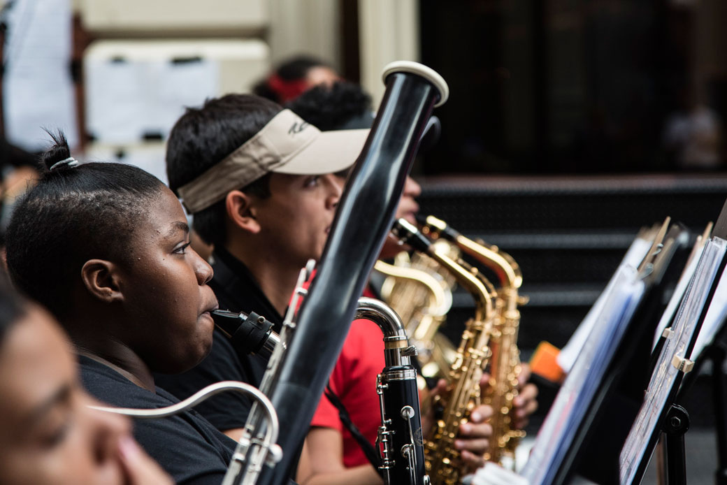 New York City high school students perform a concerto as part of Make Music Day on June 21, 2017. (Getty/Kris Connor)