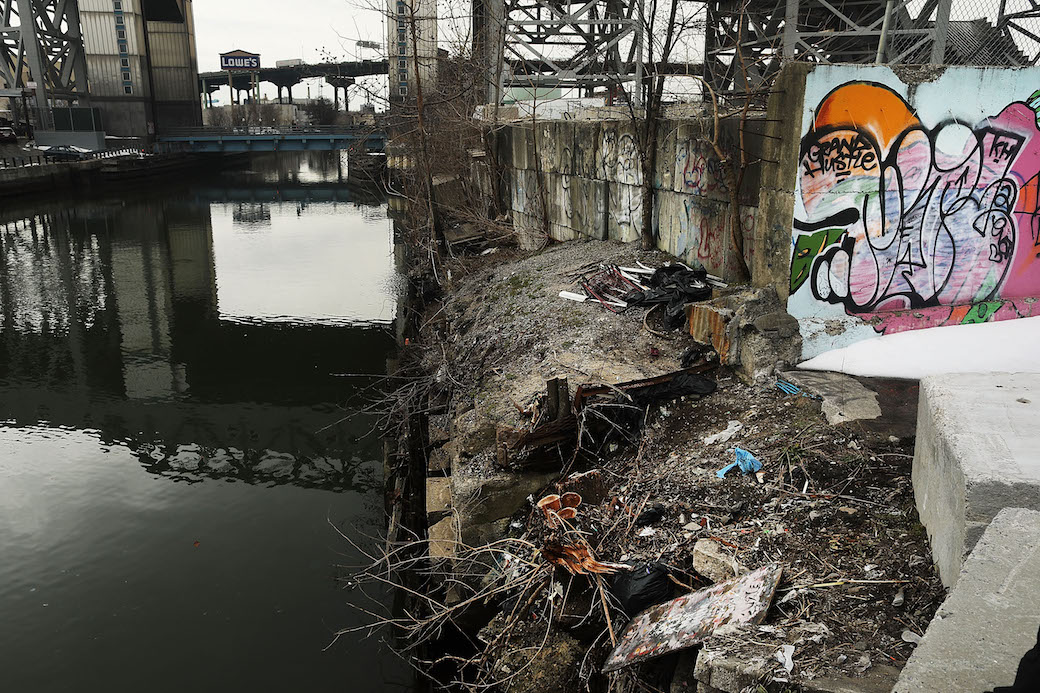 President Trump's proposed budget cuts risk damaging the EPA's cleanup of the Gowanus Canal, a designated Superfund site in New York City, March 2017. (Getty/Spencer Platt)