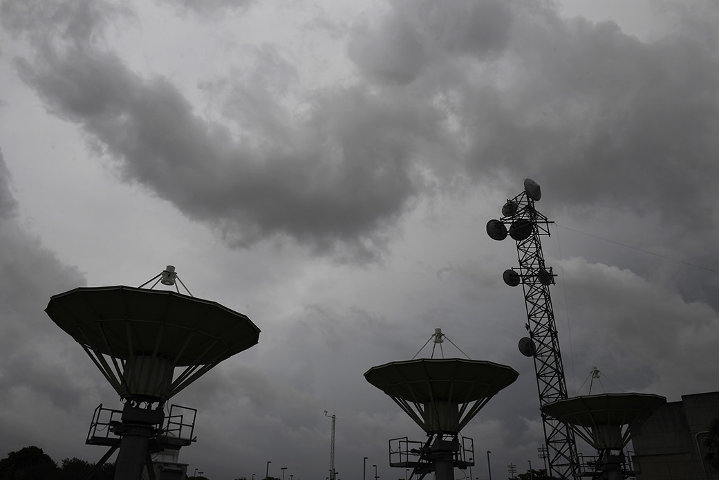 MIAMI, FL - SEPTEMBER 09: Dishes are seen outside the National Hurricane Center as Hurricane Irma closes in on Saturday September 09, 2017 in Miami, FL. (Photo by Matt McClain/The Washington Post via Getty Images)