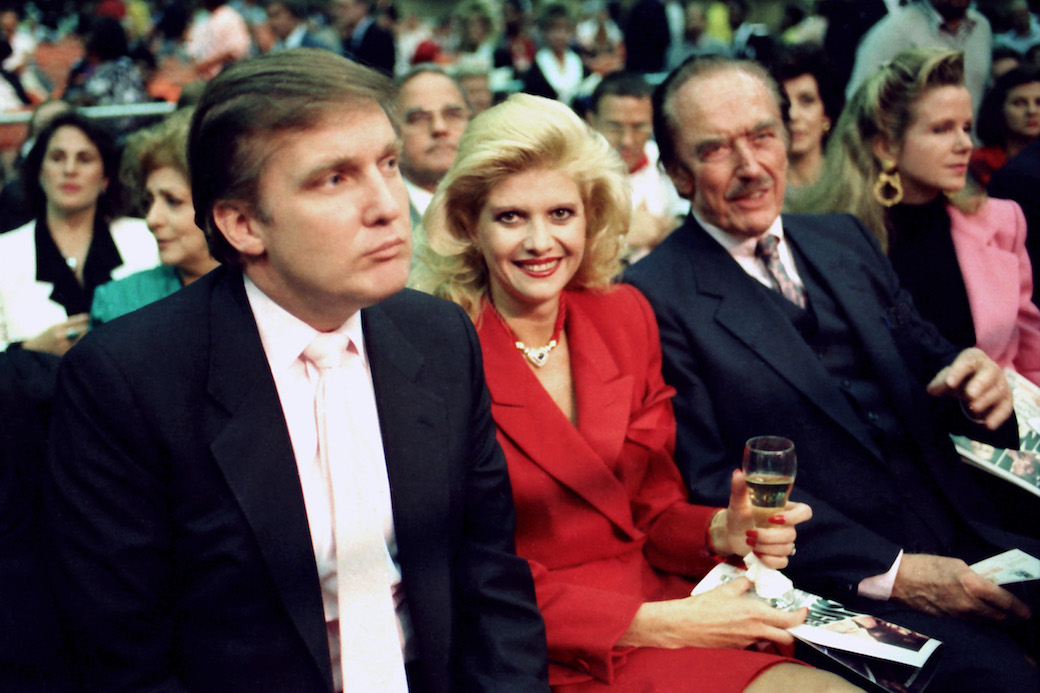 Donald Trump with first wife Ivana and father Fred Trump, January 1988. (Getty/Jeffrey Asher)