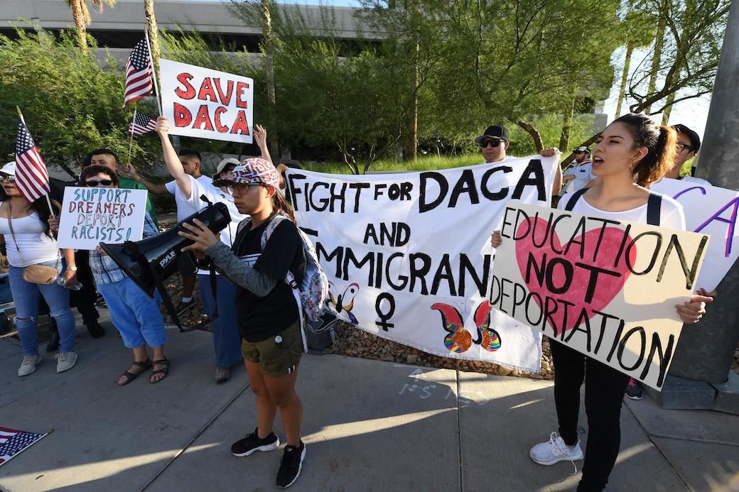 Immigrants and supporters gather for a rally to oppose President Trump's order to end the Deferred Action for Childhood Arrivals program, Las Vegas, March 2018. (Getty/Ethan Miller)