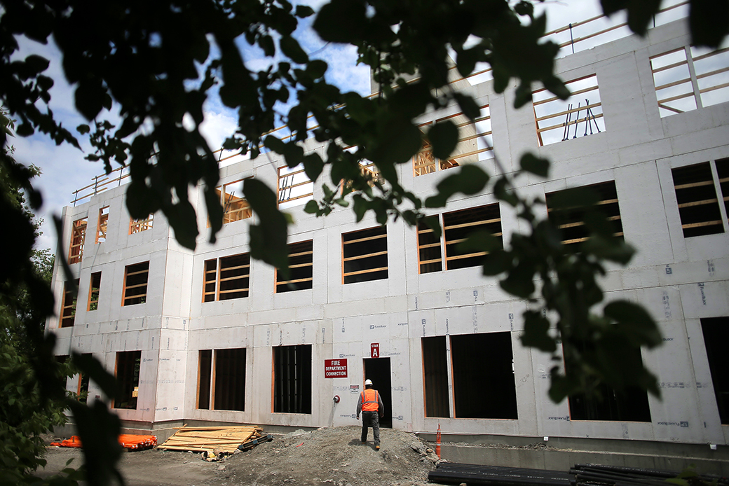 An apartment complex is pictured under construction in Massachusetts, June 2018. (Getty/Lane Turner)