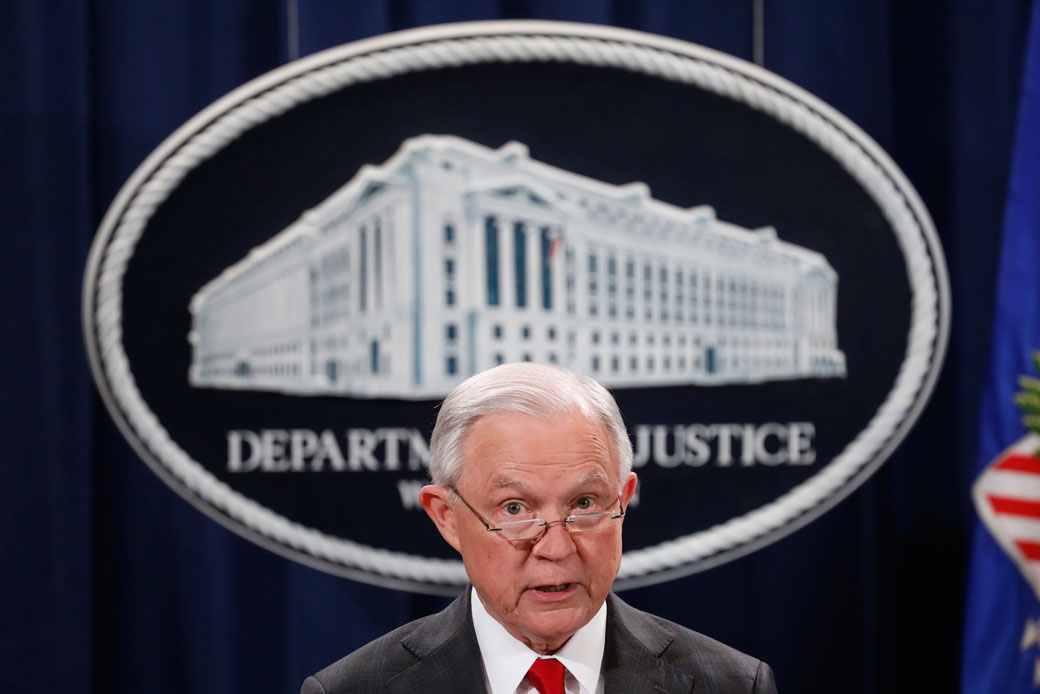 Former U.S. Attorney General Jeff Sessions speaks at a press conference at the Department of Justice in Washington, D.C., on October 26, 2018. (Getty/Aaron P. Bernstein)