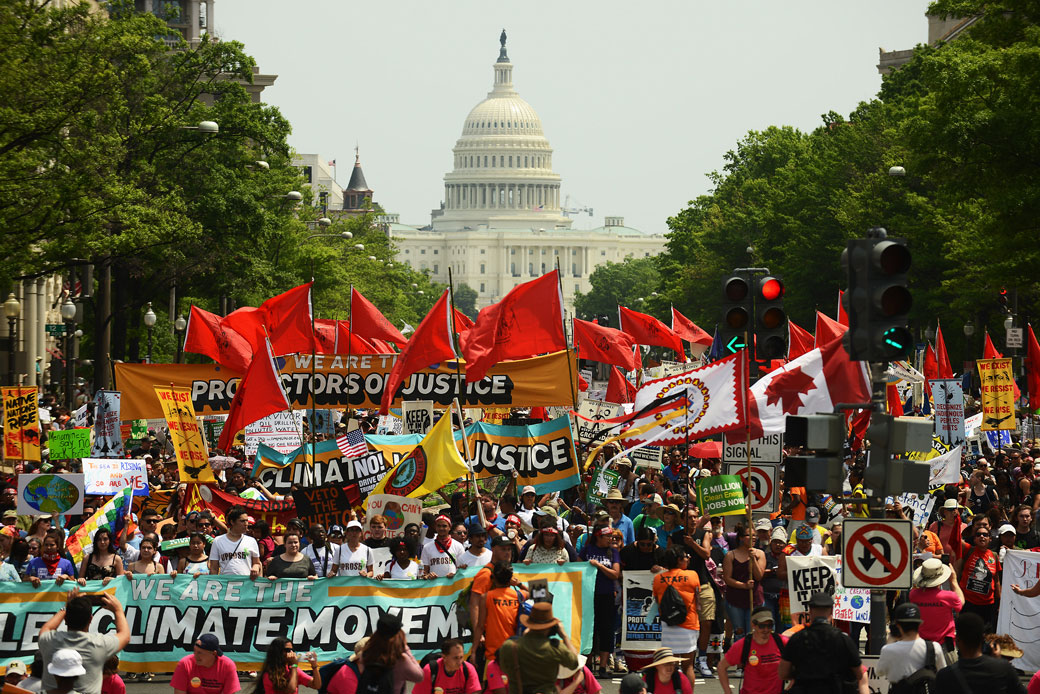 People march from the U.S. Capitol to the White House for the People's Climate Movement in Washington, D.C., on April 29, 2017. (Getty/Astrid Riecken)