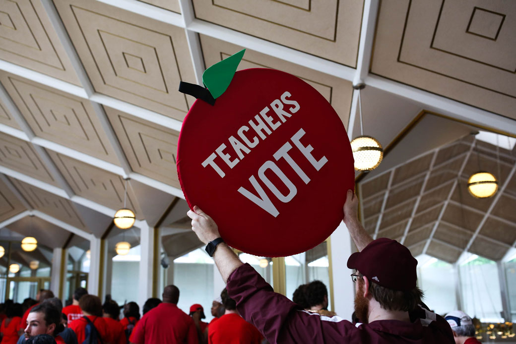 On May 16, 2018, Teachers from across the state of North Carolina marched through Raleigh in protest of chronic disinvestment in public education. (Getty/AFP/Logan Cyrus)