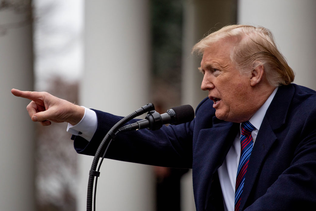 President Donald Trump speaks to and takes questions from the media, January 2019. (Getty/Michael Candelori)