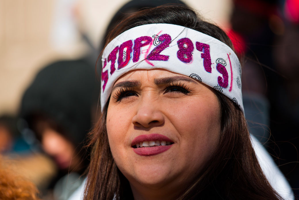 Immigrant advocates protest against the harsh immigration enforcement policies of U.S. President Donald Trump and former Milwaukee County Sheriff David Clarke, February 2017, in Milwaukee, Wisconsin. (Getty/Darren Hauck)