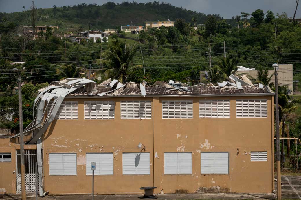 Visible roof damage to a school in Puerto Rico, September 2018. (Getty/Angel Valentin)