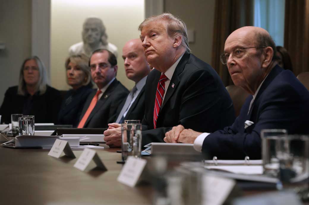 U.S. President Donald Trump talks to reporters during a meeting with members of his cabinet, February 2019. (Getty/Chip Somodevilla)