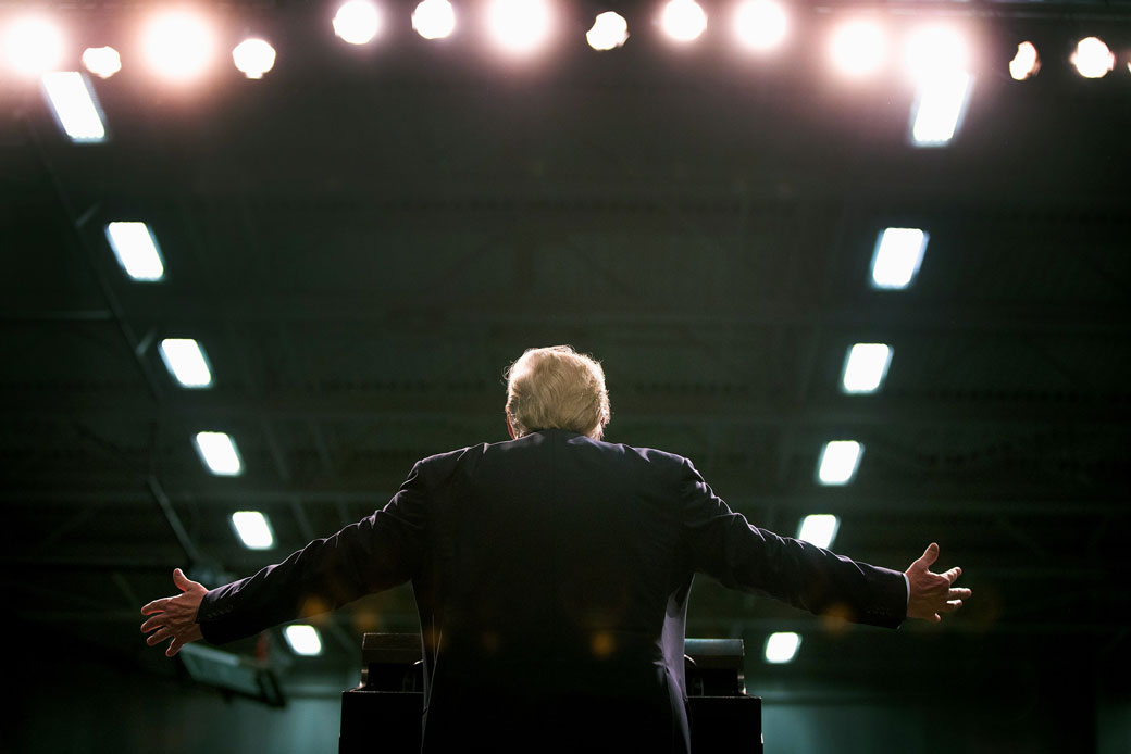 Then-presidential candidate Donald Trump speaks to guests during an event in Warren, Michigan, on March 4, 2016. (Getty/Scott Olson)
