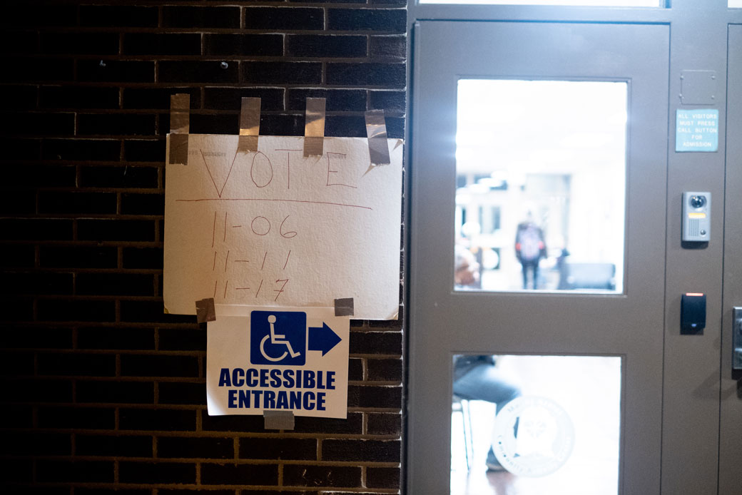 A wheelchair-accessible entrance for disabled voters is seen in Pittsburgh, November 6, 2018. (Getty/Aaron Jackendoff/SOPA Images/LightRocket)