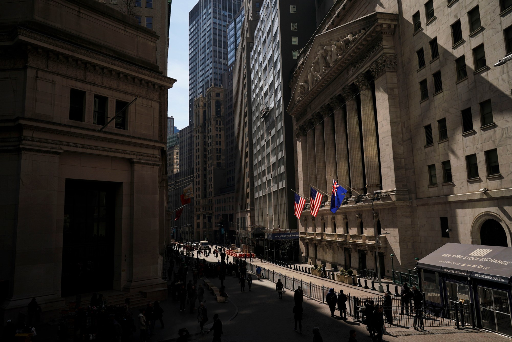 The New York Stock Exchange building stands in the financial district of New York City, March 2019. (Getty/Drew Angerer)