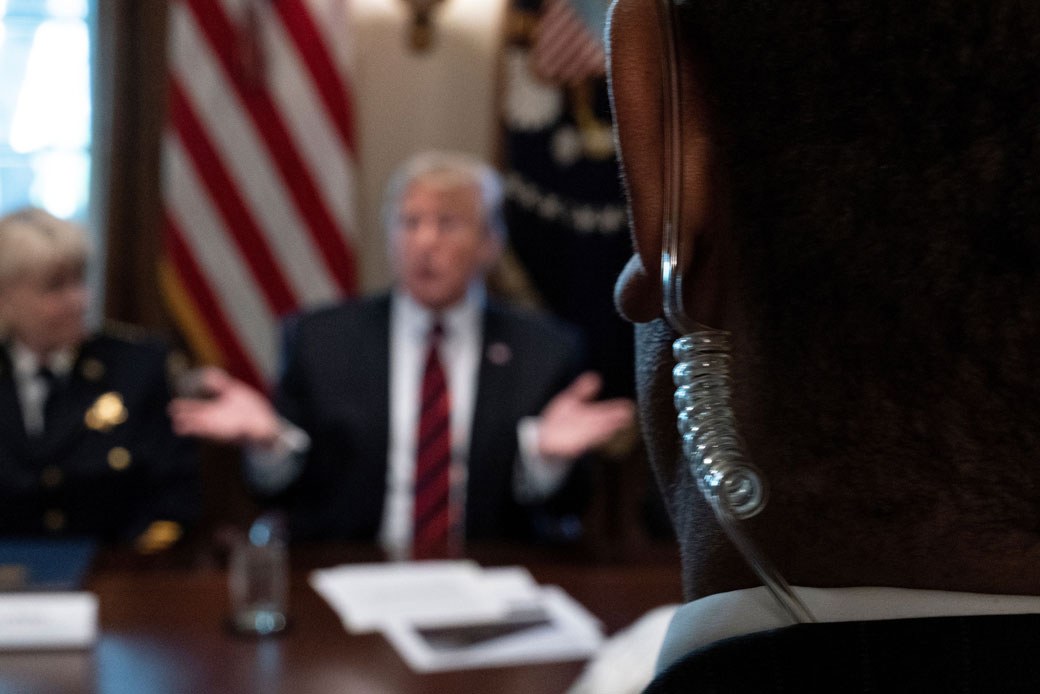 President Trump gestures during a meeting about border security in the Cabinet Room of the White House on January 11, 2019, in Washington, D.C. (Getty/AFP/Brendan Smialowski)