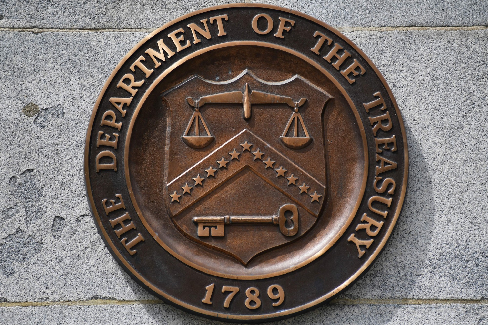 The seal of the Department of the Treasury is seen at the Treasury Department in Washington, D.C., on April 16, 2019. (Getty/Mandel Ngan)