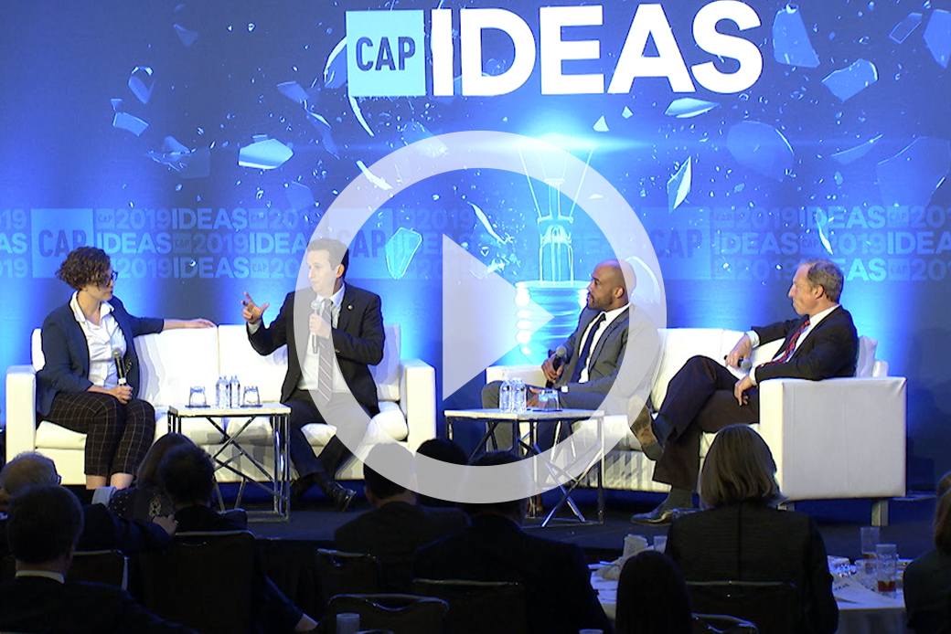  (Sen. Brian Schatz (D-HI), Wisconsin Lt. Gov. Mandela Barnes (D), and Tom Steyer spoke with Emily Holden of The Guardian at the 2019 CAP Ideas Conference.)