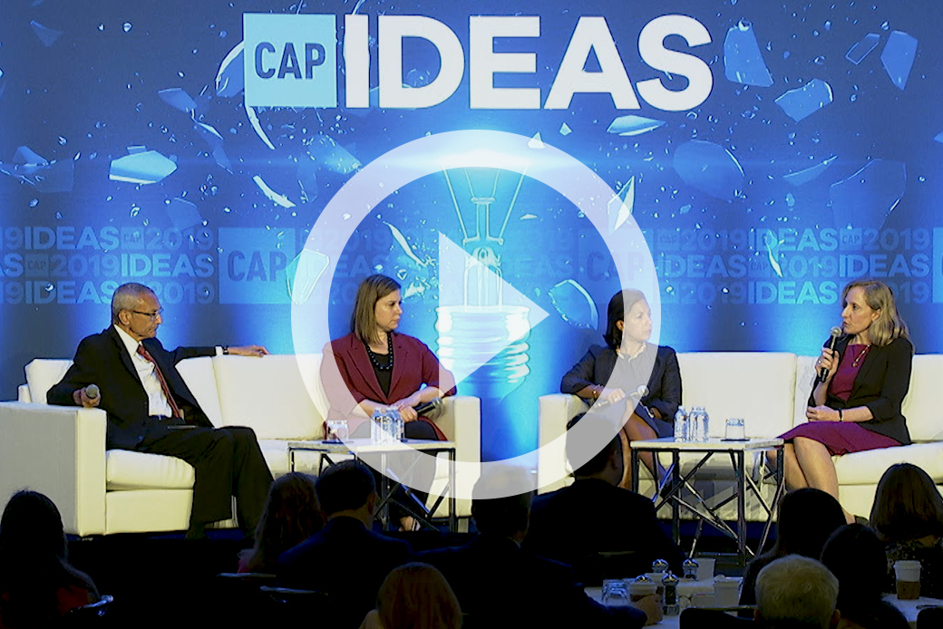  (Former U.S. Ambassador Susan Rice and Reps. Elissa Slotkin (D-MI) and Abigail Spanberger (D-VA) speak with CAP founder John Podesta at the 2019 CAP Ideas Conference.)