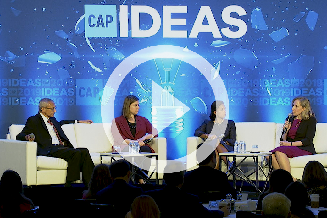 (Former U.S. Ambassador Susan Rice and Reps. Elissa Slotkin (D-MI) and Abigail Spanberger (D-VA) speak with CAP founder John Podesta at the 2019 CAP Ideas Conference.)