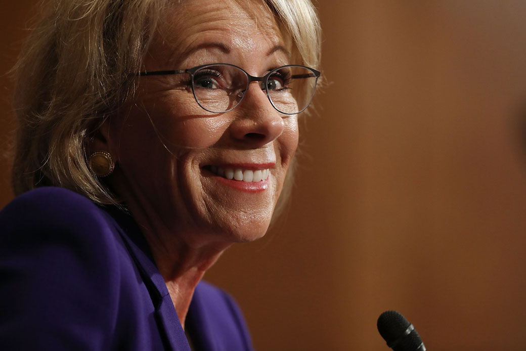 Betsy DeVos testifies during her confirmation hearing for Secretary of Education, Washington, D.C., January 17, 2017. (Getty/Chip Somodevilla)