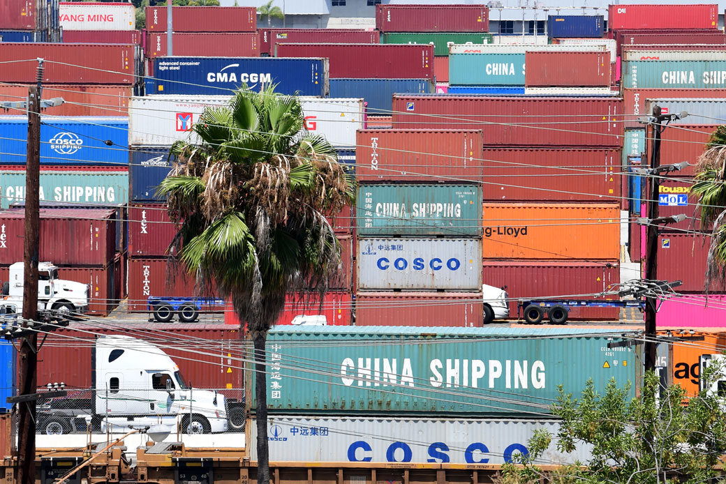 Container trucks arrive at the Port of Long Beach in Long Beach, California, August, 2019. (Getty/Frederic J. Brown)