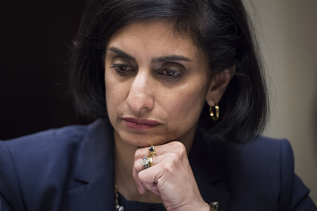 Seema Verma, administrator of the Centers for Medicare and Medicaid Services, listens during a meeting on health care reform at the White House, June 2017. (Getty/Jabin Botsford)