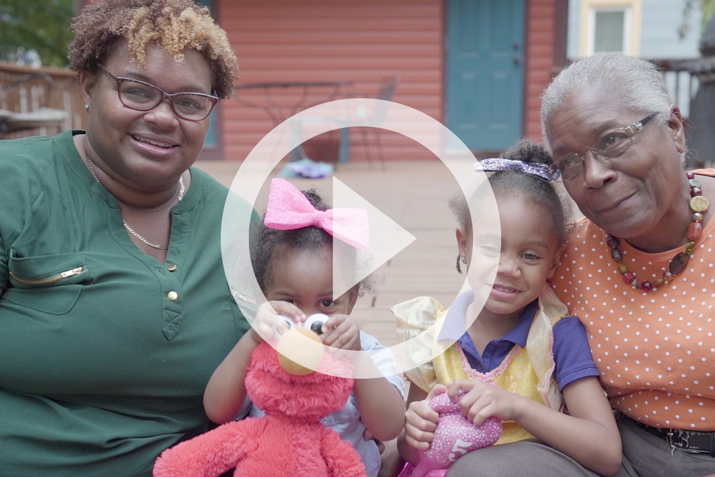  (A still from a video detailing the effects of a lack of affordable child care on Angela and her daughter Patrice's family.)
