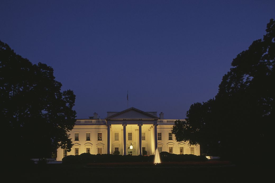 Night view of the south facade of The White House, September 2018. (Getty/DEA/M. Borchi)