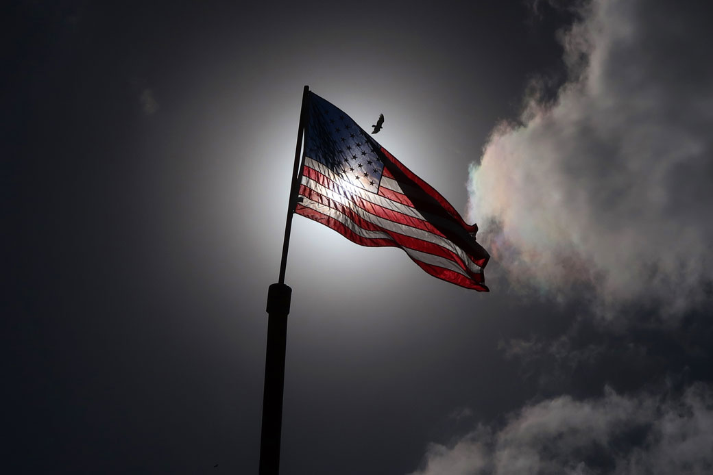 A U.S. flag flutters in the wind in Palm Beach, Florida, January 2019. (Getty/Gary Hershorn)