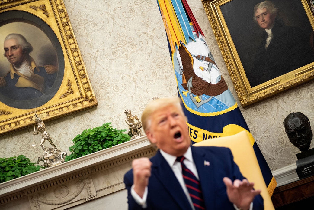 President Donald Trump speaks to the press, October 2019. (Getty/Brendan Smialowski)