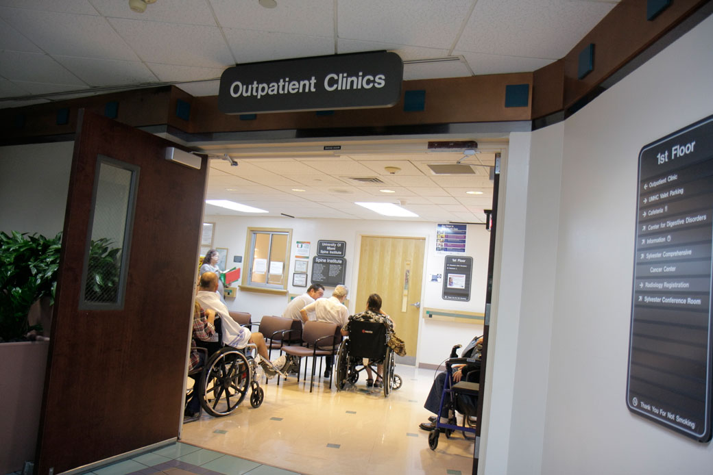 Patients sit in the waiting room of the outpatient clinic at the University of Miami Leonard M. Miller School of Medicine, November 2009. (Patients sit in waiting room.)