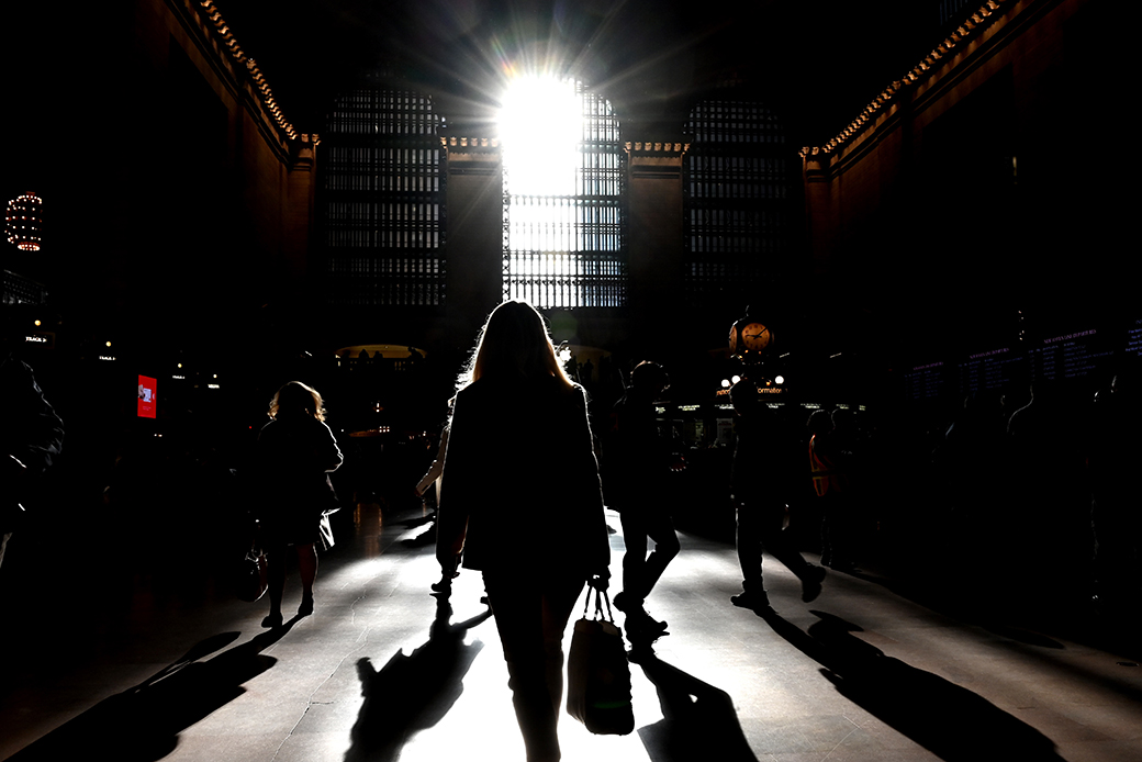 Early morning commuters arrive in Grand Central Terminal, a commuter rail terminal located in Midtown Manhattan, New York City, on October 15, 2019. (Commuters arrival in Grand Central station.)