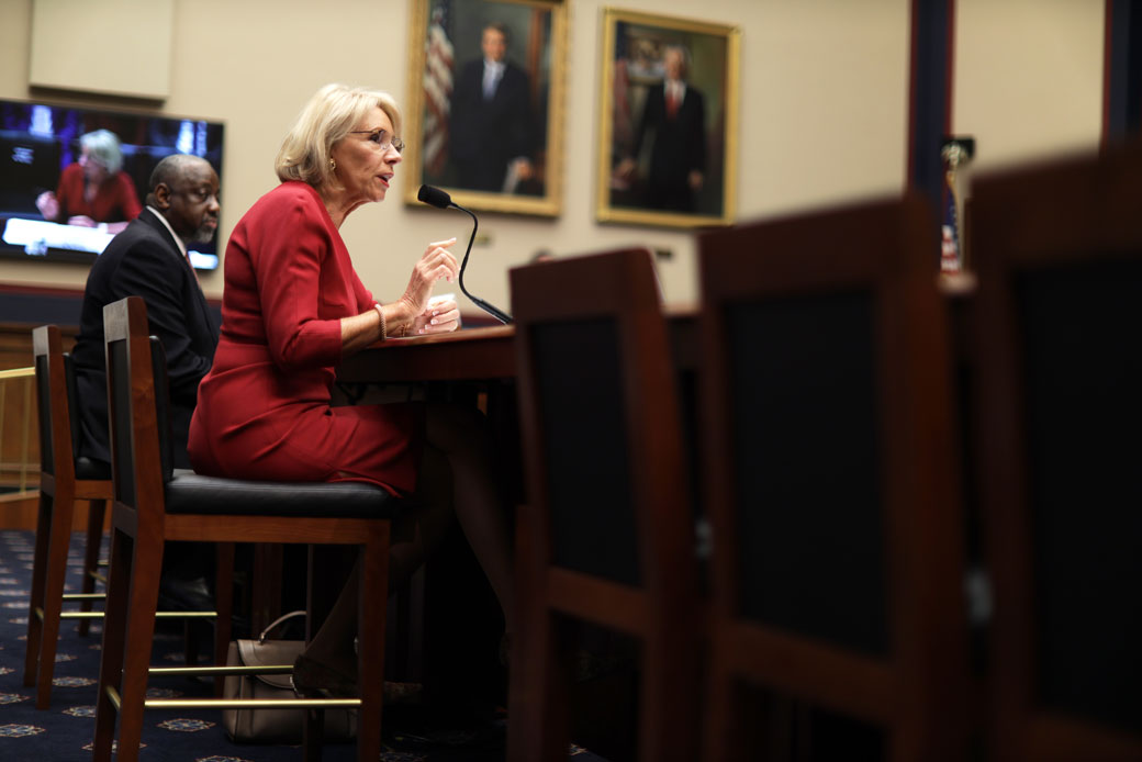 U.S. Secretary of Education Betsy DeVos speaks during a hearing before the House Committee on Education and Labor in Washington, D.C., on December 12, 2019. (Getty/Alex Wong)