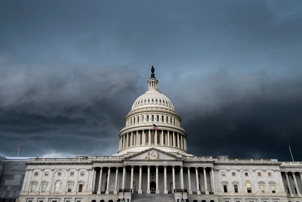 A thunderstorm passes over the U.S. Capitol building, July 2019. (A thunderstorm passes over the U.S. Capitol building)