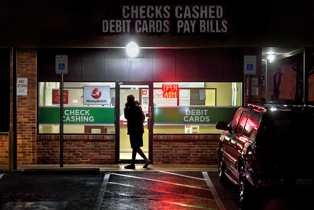 A customer leaves a payday loan store in Gaithersburg, Maryland, February 2019. (Getty/Michael S. Williamson)