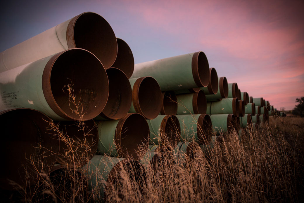Miles of unused pipe, prepared for the  Keystone XL pipeline, October 2014. (Getty/Andrew Burton)