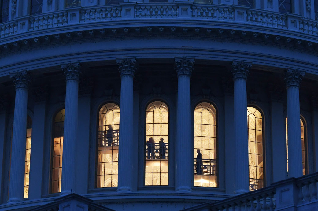 People are seen on a staircase leading into the dome of the U.S. Capitol, October 2019. (Getty/Matt McClain)