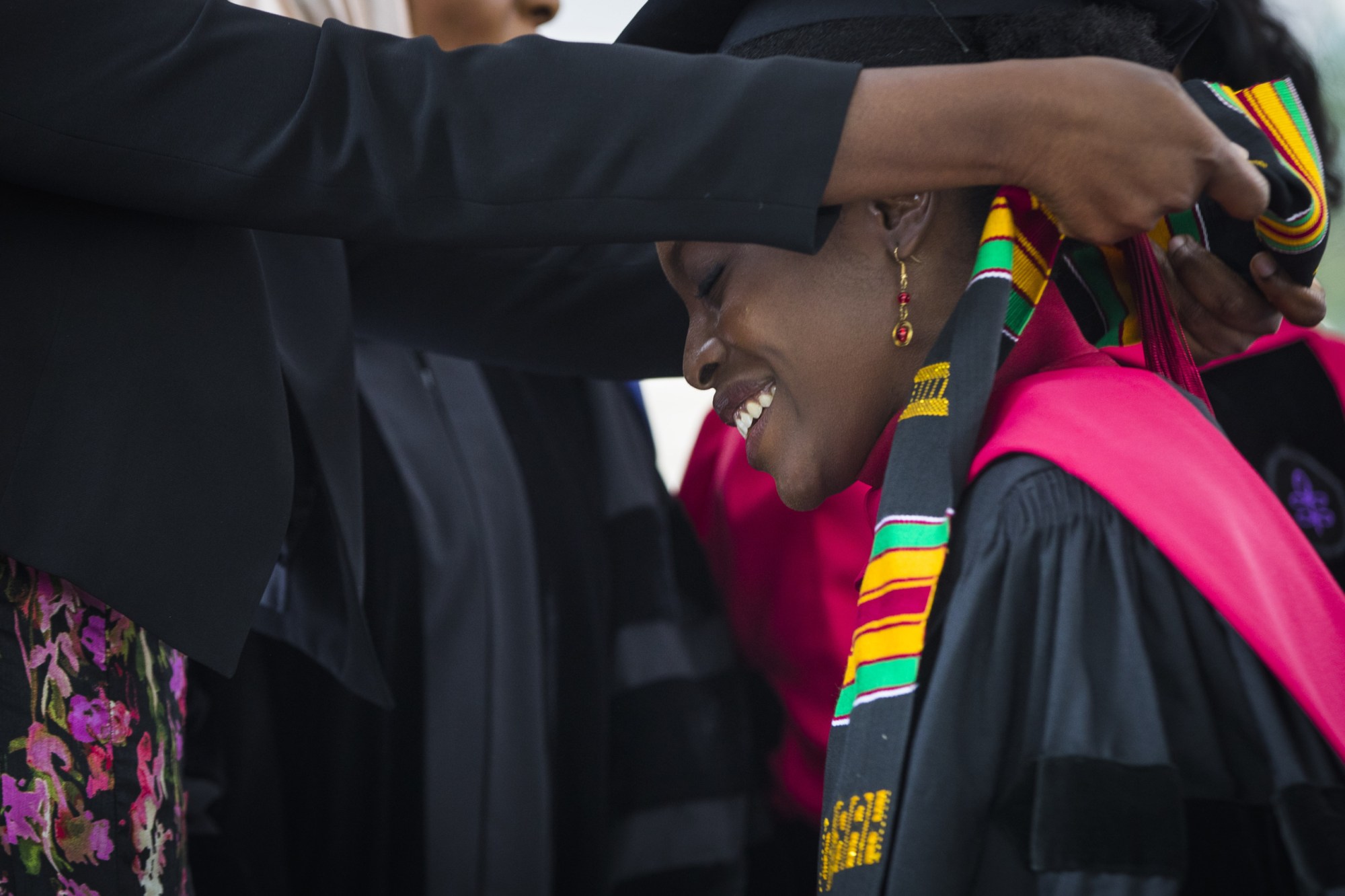 Law student graduate Esther Agbaje takes part in the Black Commencement at Harvard University on May 23, 2017. (Getty/Keith Bedford)