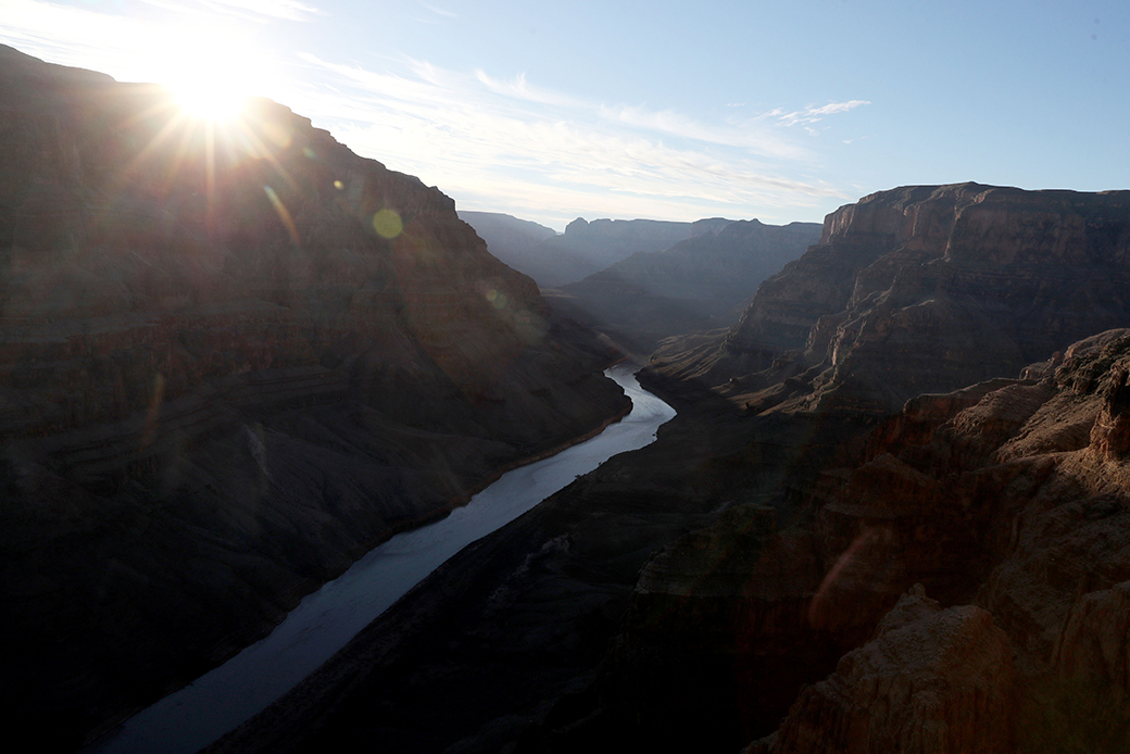 The Colorado River winds its way along the West Rim of the Grand Canyon in the Hualapai Indian Reservation on January 10, 2019, near Peach Springs, Arizona. (Getty/Justin Sullivan)