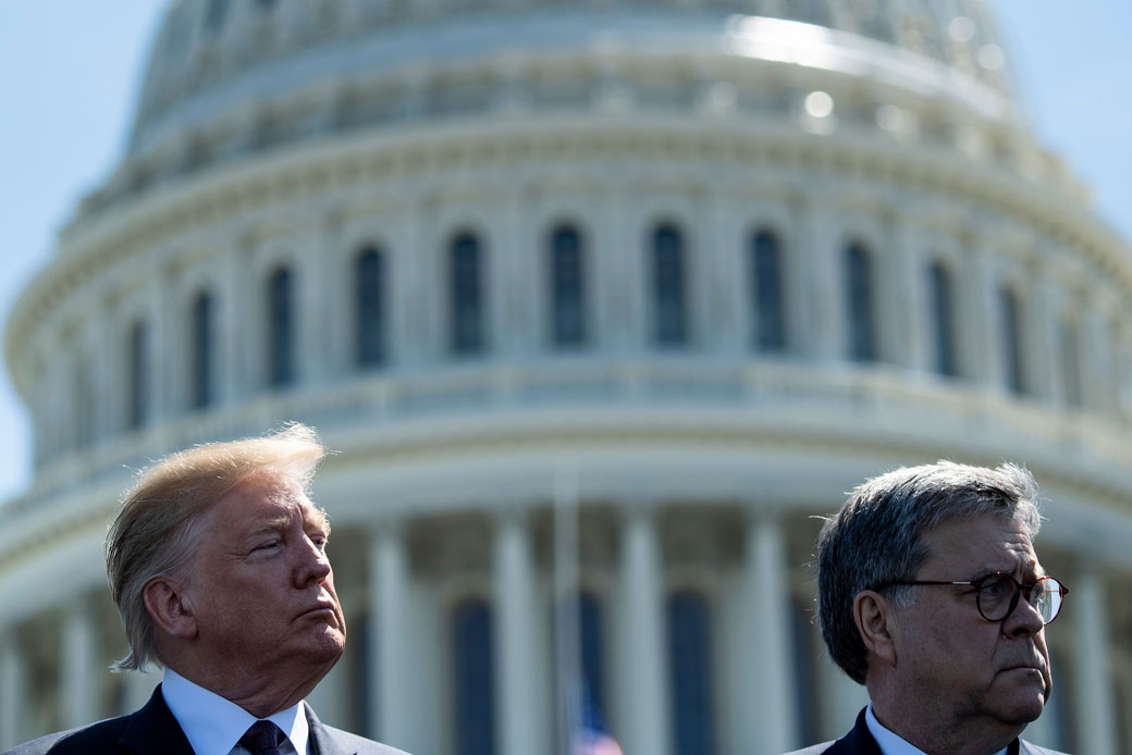President Donald Trump and U.S. Attorney General William Barr U.S. Capitol in Washington, May 2019. (Getty/Brendan Smialowski/AFP)