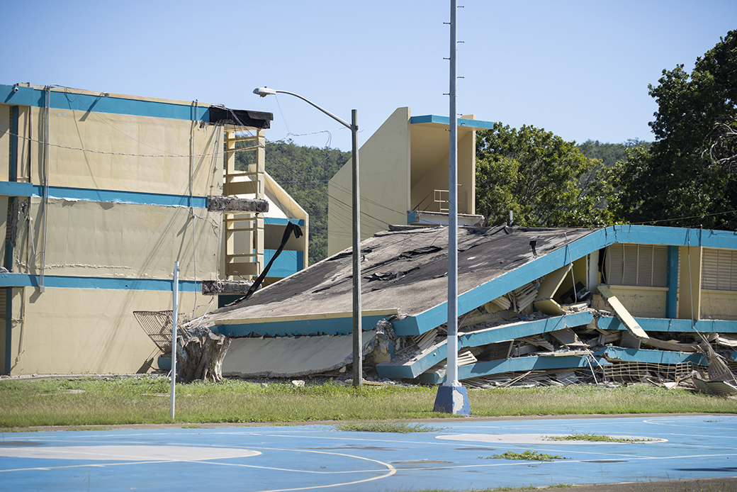 Escuela Agripina Seda, in Guánica, Puerto Rico, collapsed after a magnitude-6.4 earthquake hit just south of the island on January 7, 2020. (Getty/Eric Rojas)